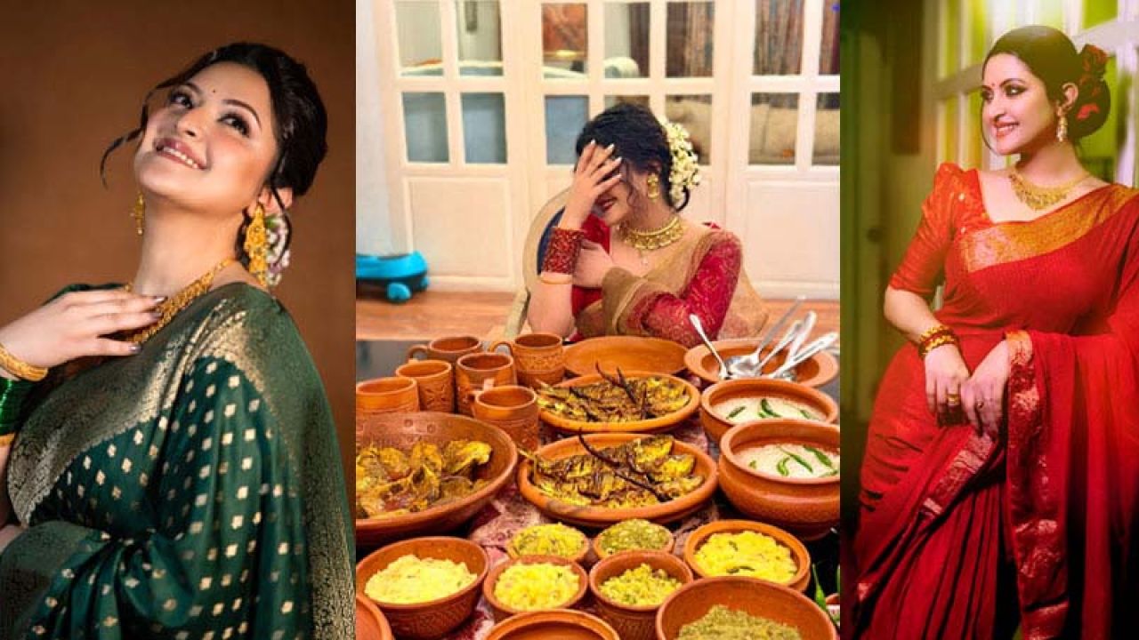 মায়ের শাড়িতে বৈশাখের স্মৃতি, সন্তানদের ঘিরে আবেগঘন পরীমণি