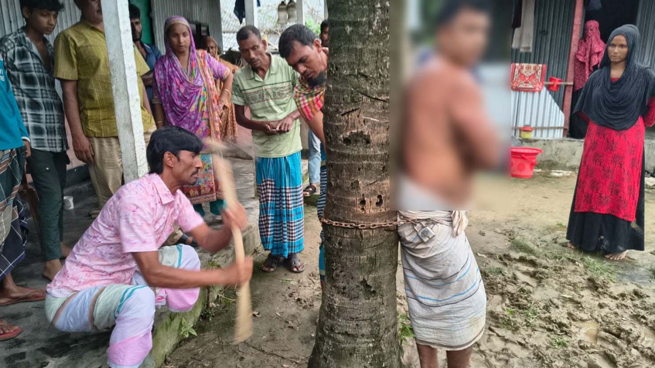শেরপুরে নিজের টাকা-জমি চাইতে গিয়ে শ্বশুরবাড়িতে নির্যাতন, শিকলে বেঁধে মারধর