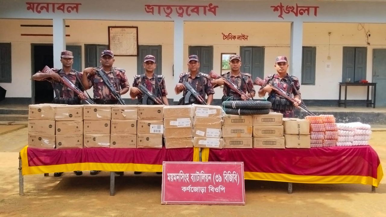 শেরপুর সীমান্তে বিজিবির অভিযানে ভারতীয় কসমেটিকস ও চোরাই গরু জব্দ