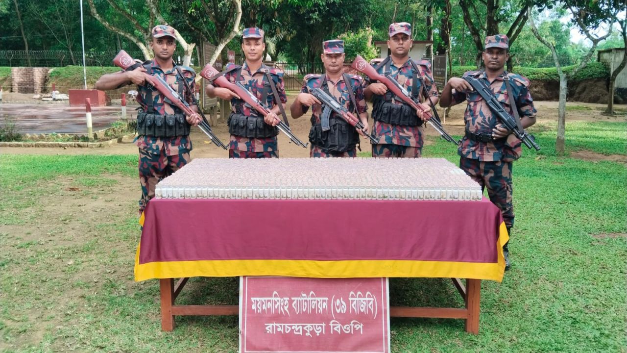 নালিতাবাড়ী সীমান্তে বিজিবি অভিযানে বিপুল পরিমাণের ভারতীয় ঔষধ জব্দ
