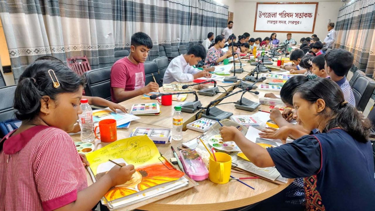নজরুল বর্ষে শেরপুরে শিশুদের চিত্রাঙ্কন প্রতিযোগিতা