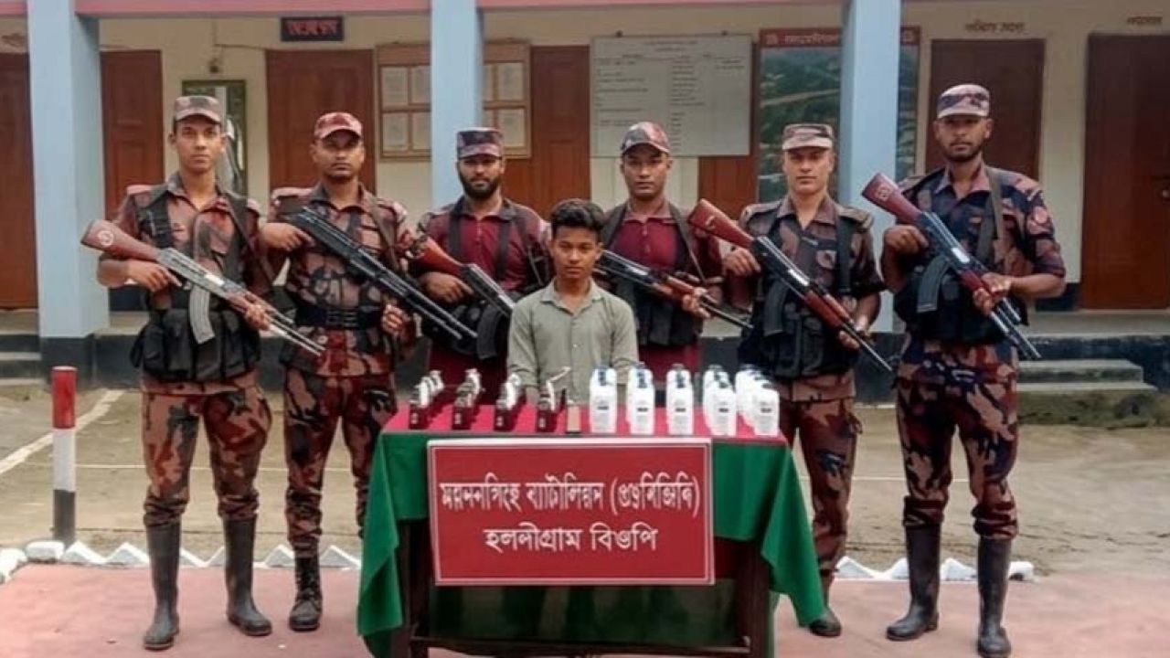 নালিতাবাড়ী সীমান্তে ৪৭ বোতল ভারতীয় মদ জব্দ, আটক ১
